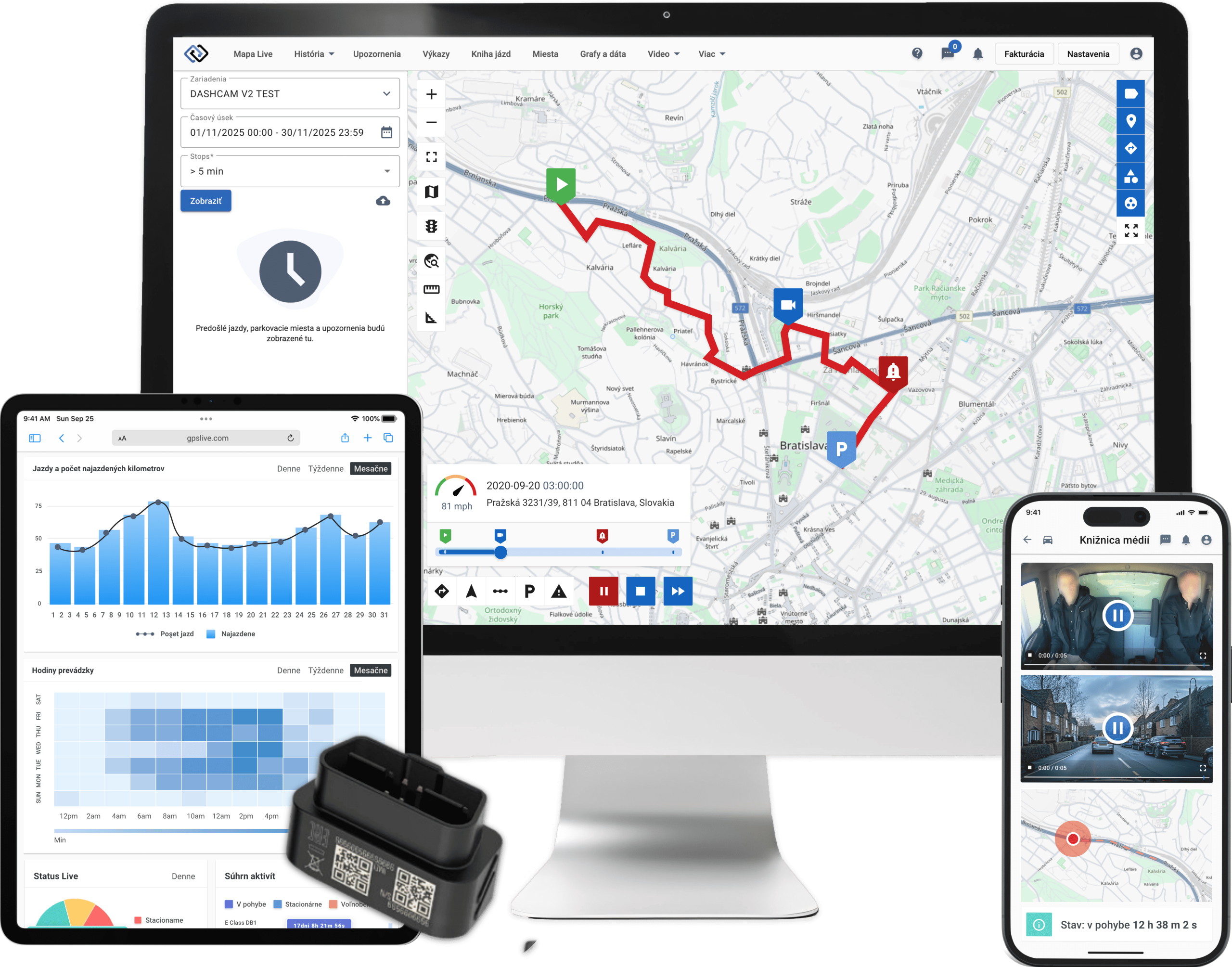 Demo verzia aplikácie GPSLive na tablete a smartfóne – GPS sledovanie vozidiel v reálnom čase