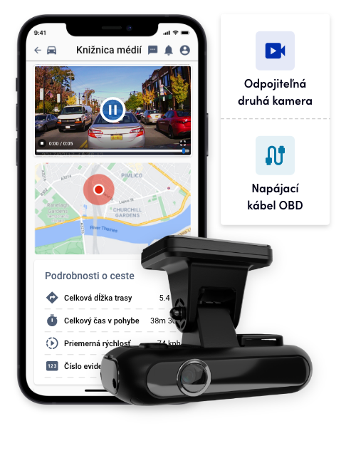 Dual Vision Dashcam s voliteľnými interiérovými kamerami a upozorneniami na jazdné udalosti
